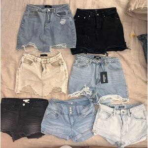 4 pairs of denim shorts and 3 skirts! Five Size 4, one Size 7 and one Size 8.